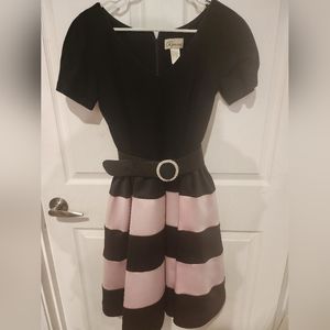 Rimini cocktail dress: size 6 pink and black with black decorated belt